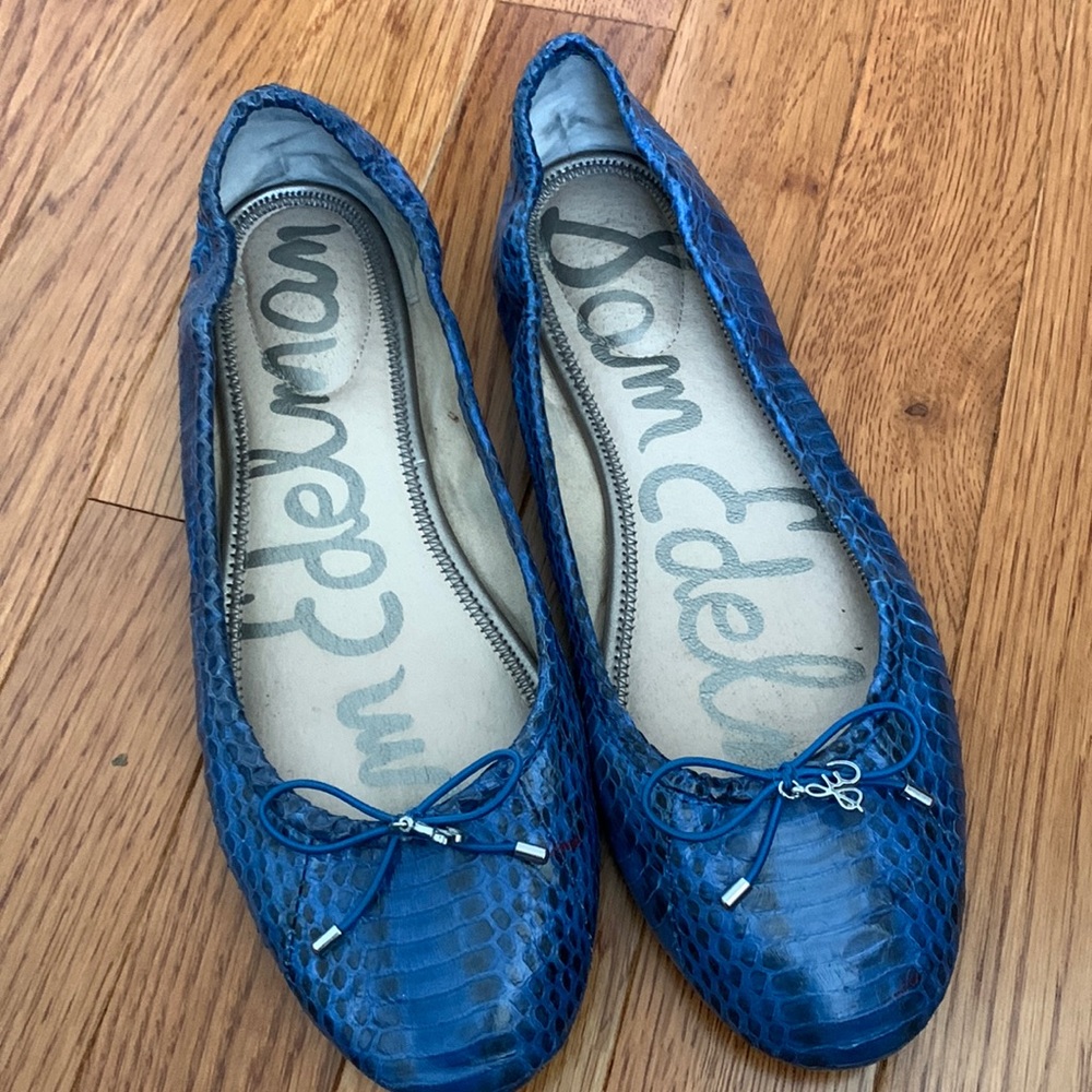 blue snakeskin flats